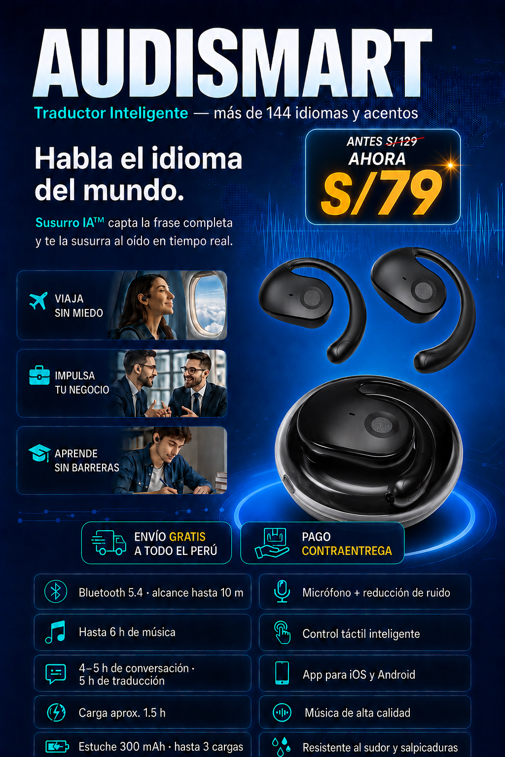 AUDISMART —  Audífono Traductor Inteligente 144 Idiomas 🎧🌍
