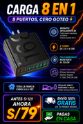 Carga 8 en 1 — 8 puertos, cero goteo ⚡